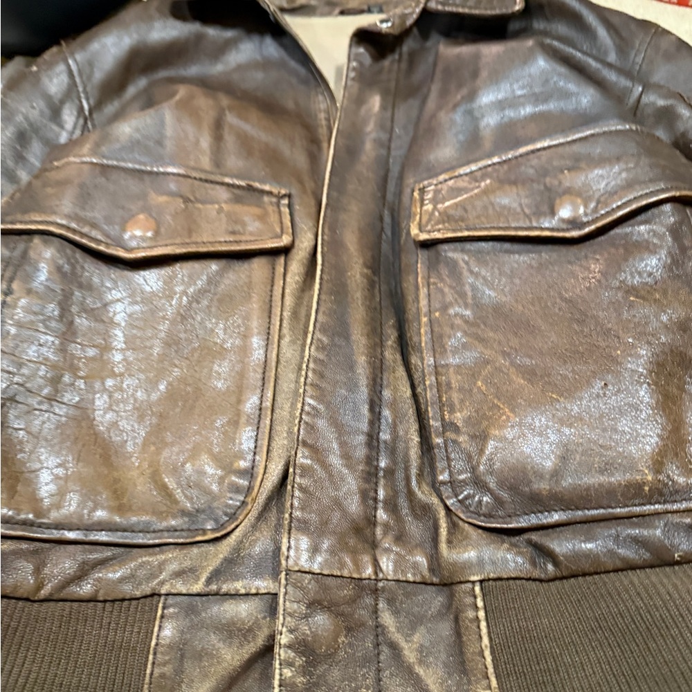 Vintage 1980s Brown Leather Bomber Jacket | Top Gun Aviator | Size 38 - Picture 15 of 15